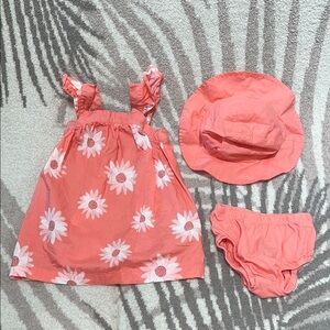 🔴 Carter's Coral and White Floral Dress Set with Flutter Sleeves